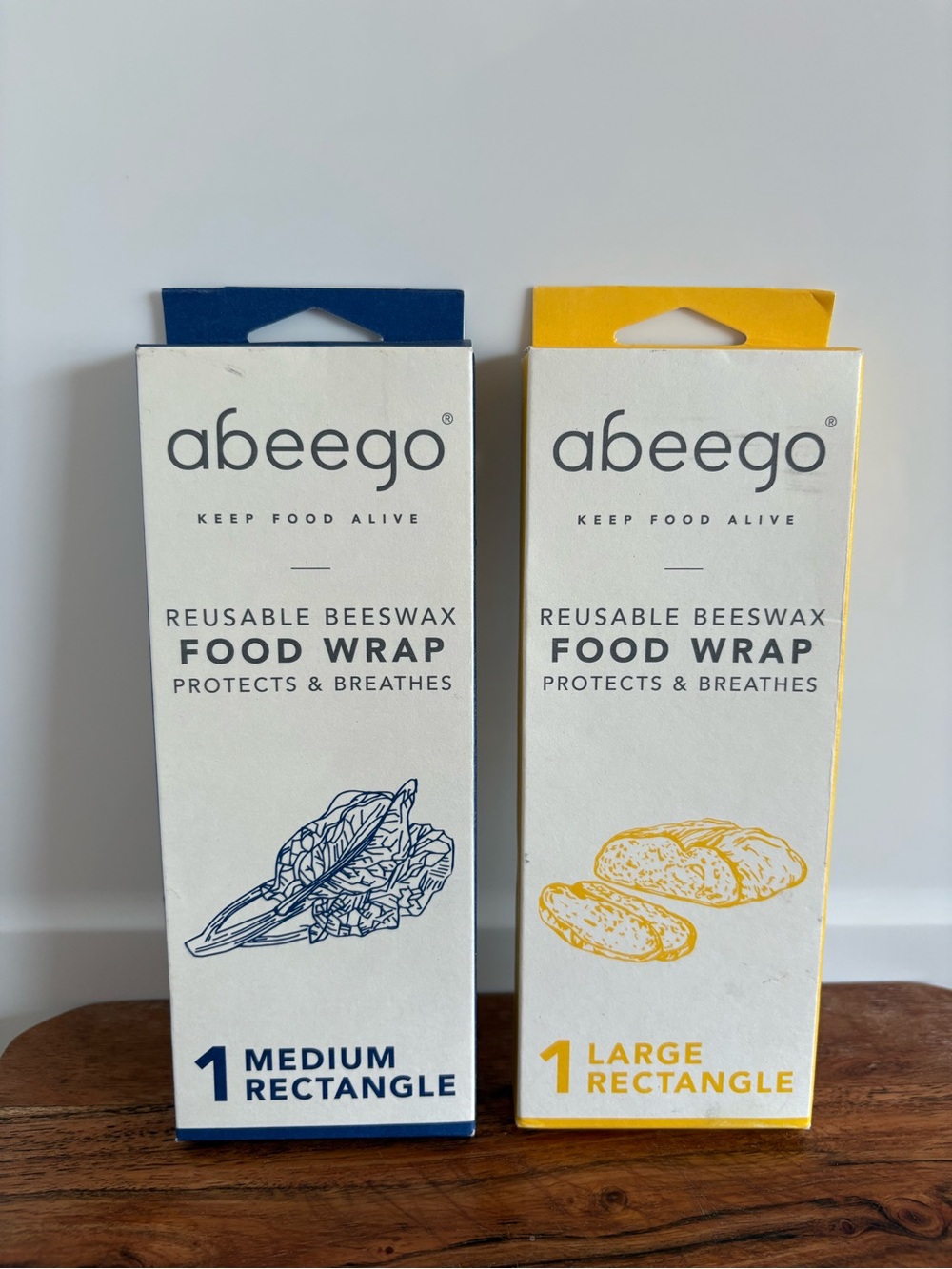 Abeego Reusable Beeswax Food Wraps - Medium (Blue) & Large (Yellow)